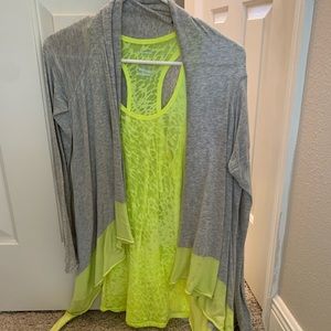Neon yellow and grey cardigan & matching tank top